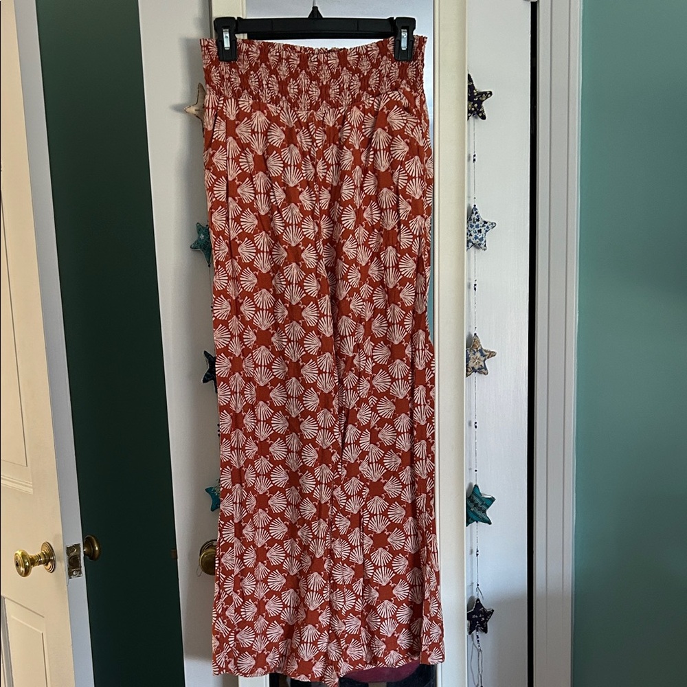 Maeve  Rust Red Printed elastic waist wide pants S